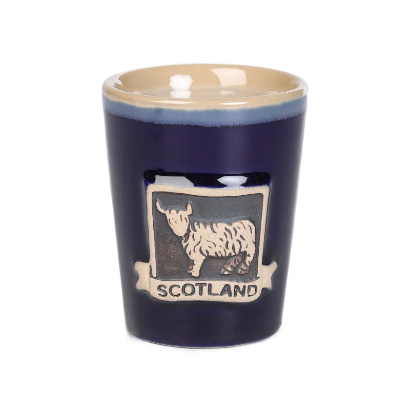 highland cow blue stoneware shot glass