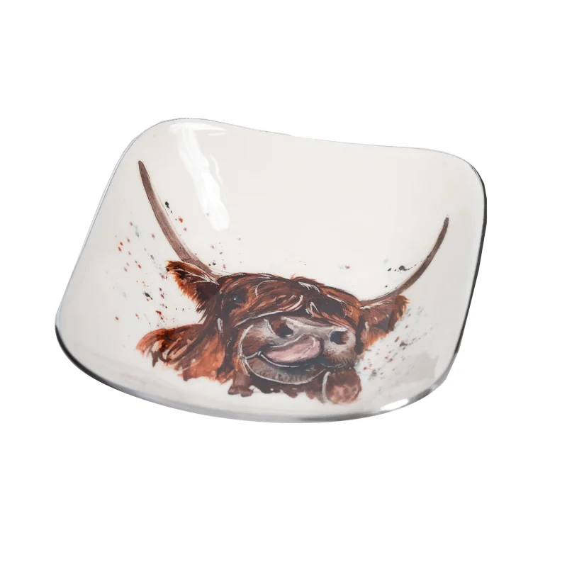 highland cow ceramic bowl 16cm square