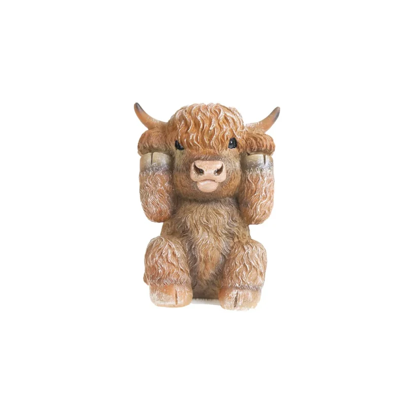 highland cow ceramic hear no evil statue