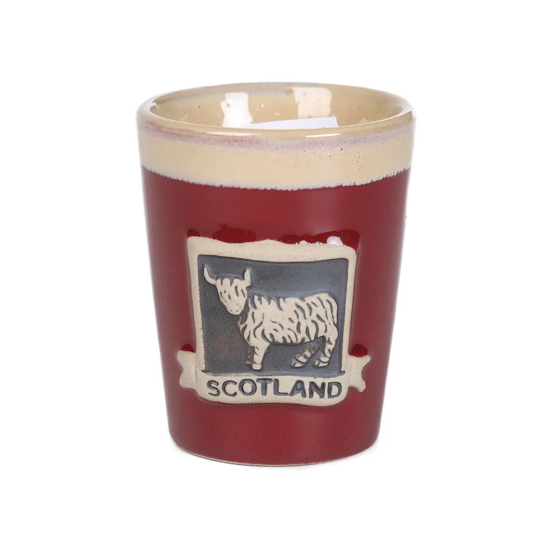 highland cow ceramic shot glass red