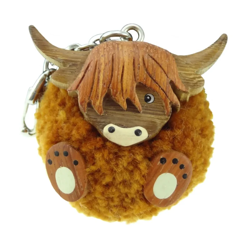 highland cow pom pom key fob