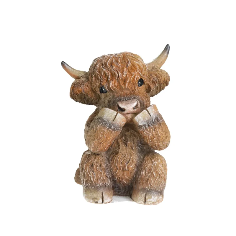 highland cow speak no evil statue