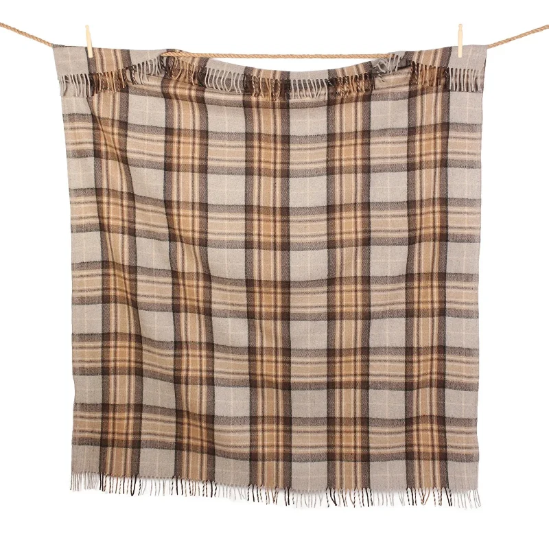 highland wool blend tartan throw blanket mackellar natural