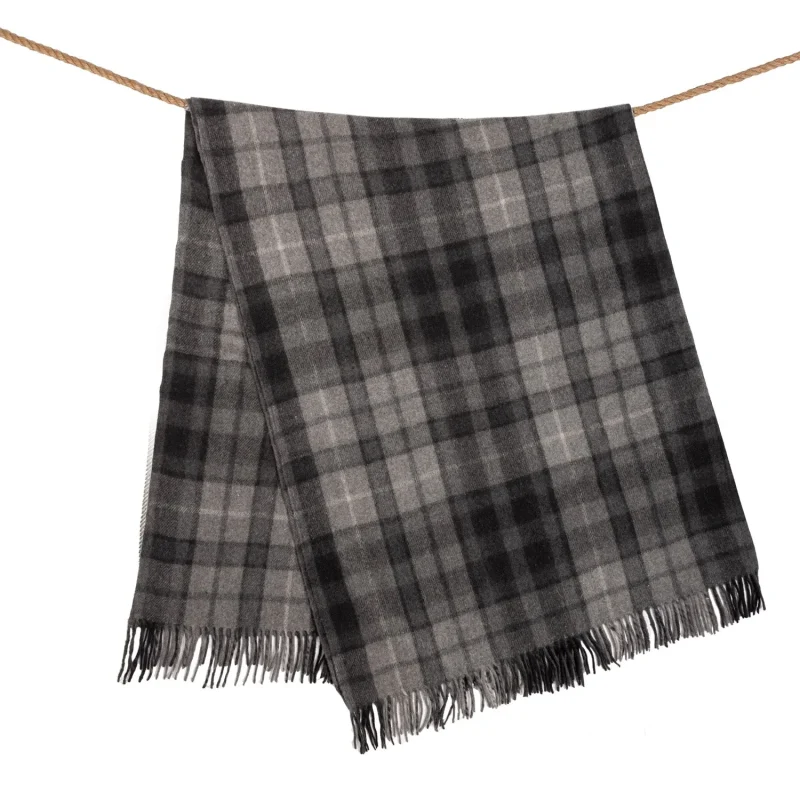 highland wool tartan throw blanket buchanan grey