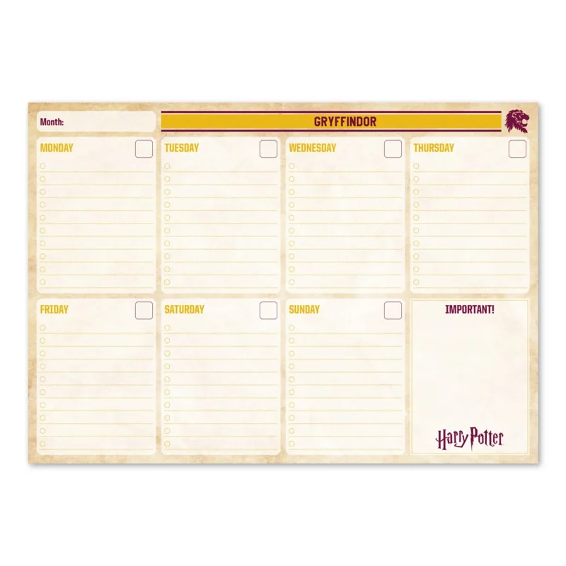 hogwarts gryffindor weekly planner notepad a4