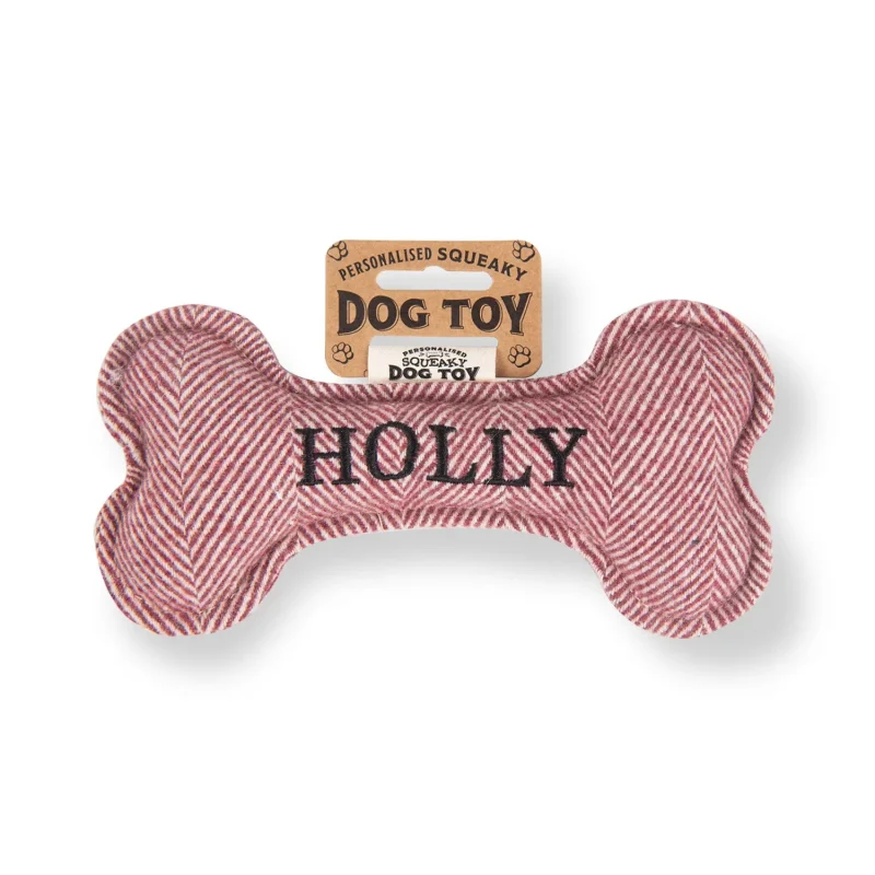 holly squeaky bone dog toy