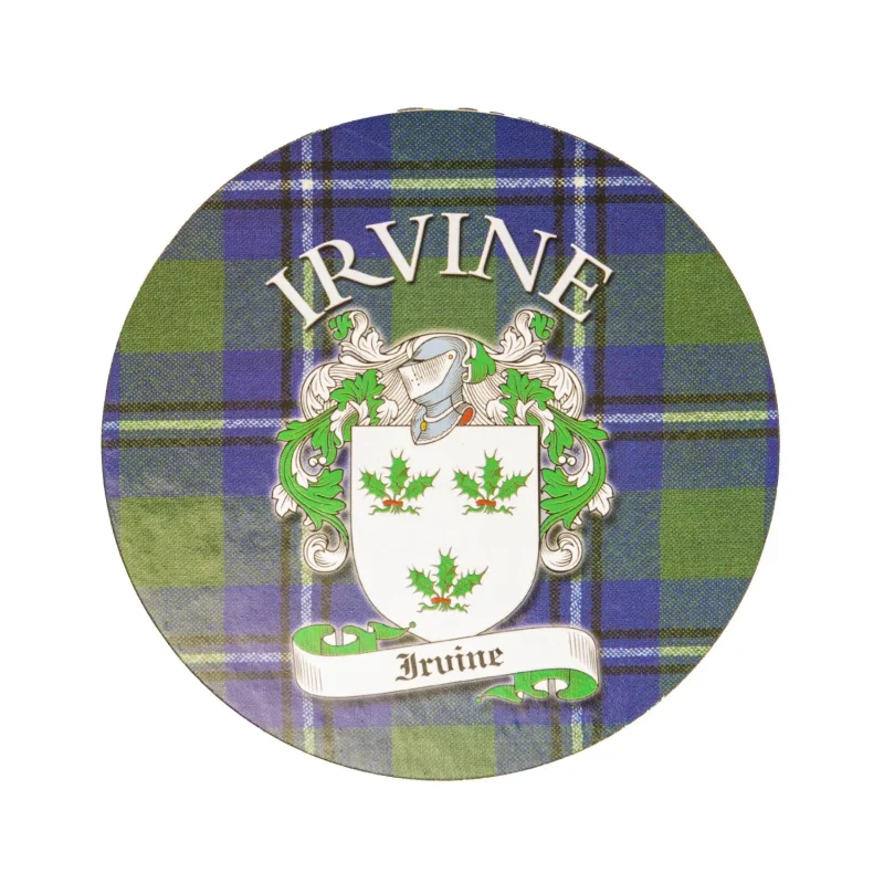 irvine family name round cork coaster