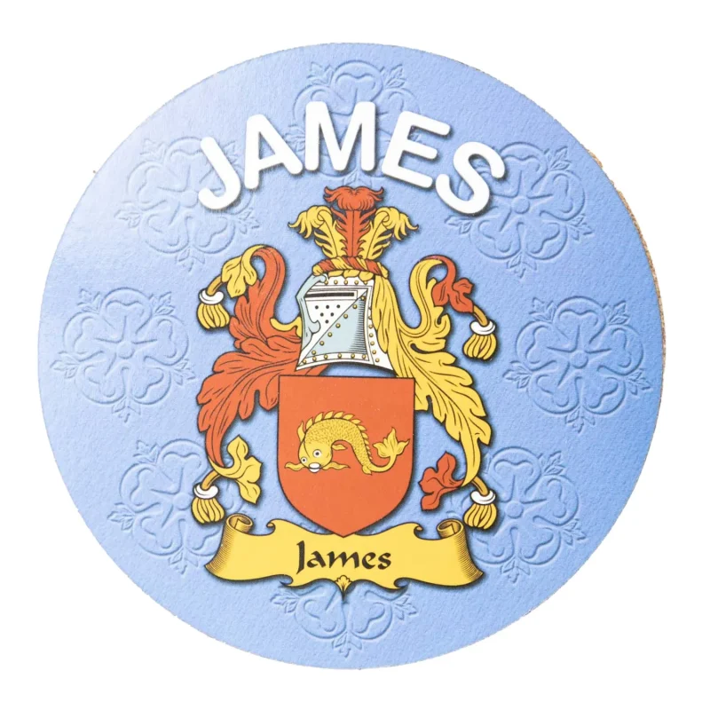 james family name round cork coaster