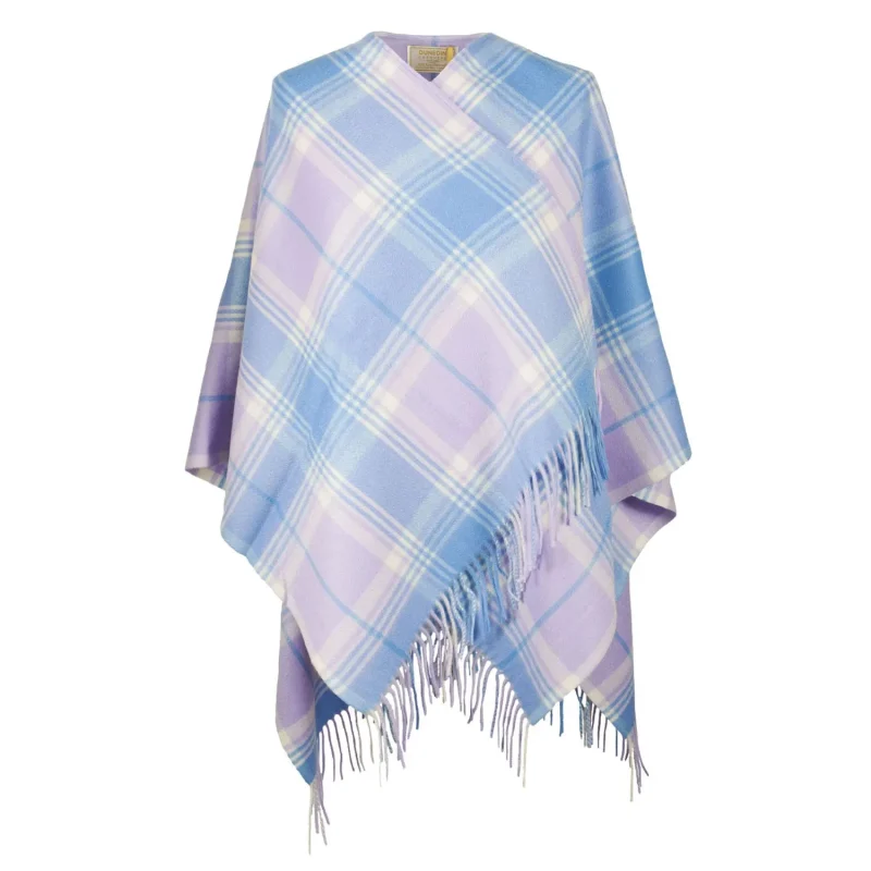 kids cashmere cape borwick lilac blue check