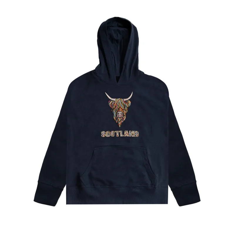 kids highland cow embroidered hoodie