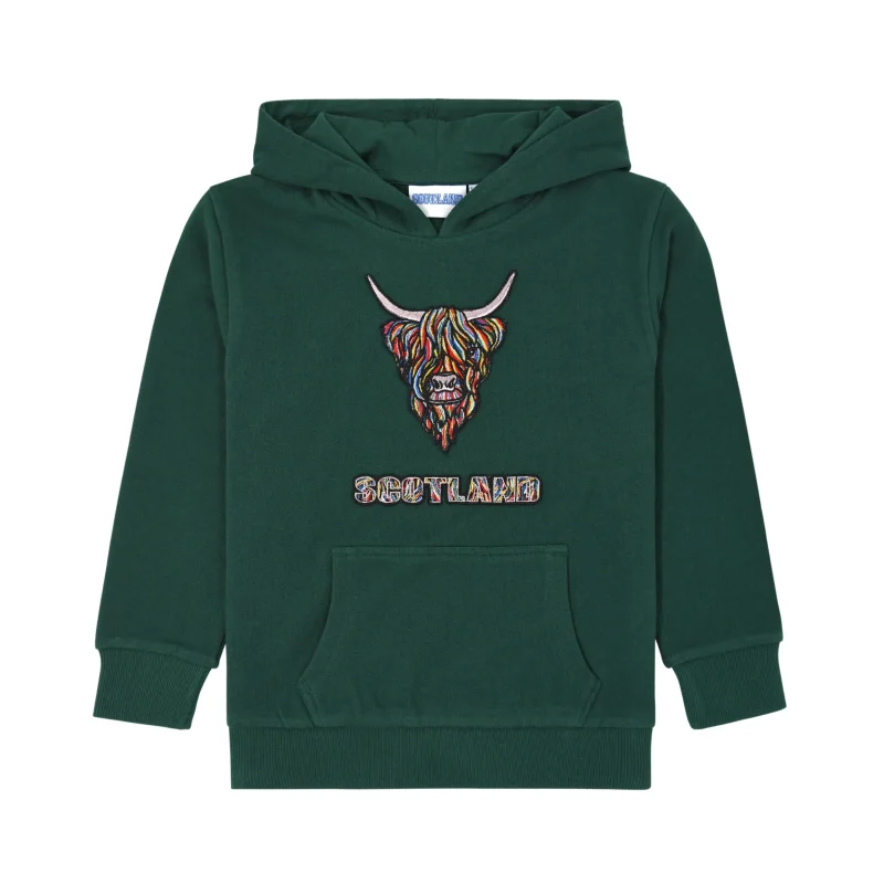 kids highland cow embroidered hoodie in vibrant colors