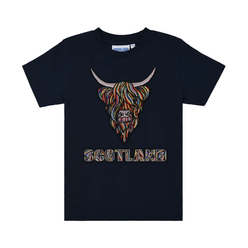 kids highland cow embroidered scotland t shirt