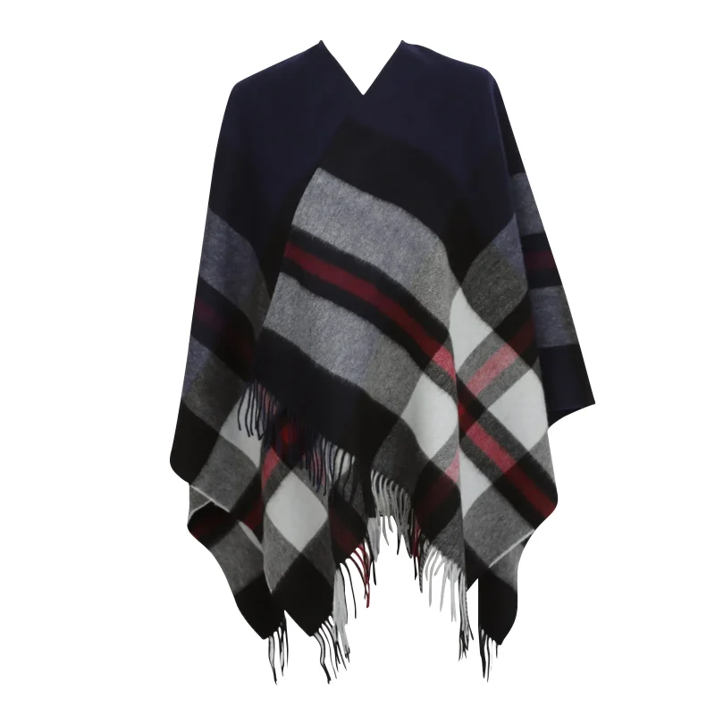 kids navy tartan cashmere cape mini me