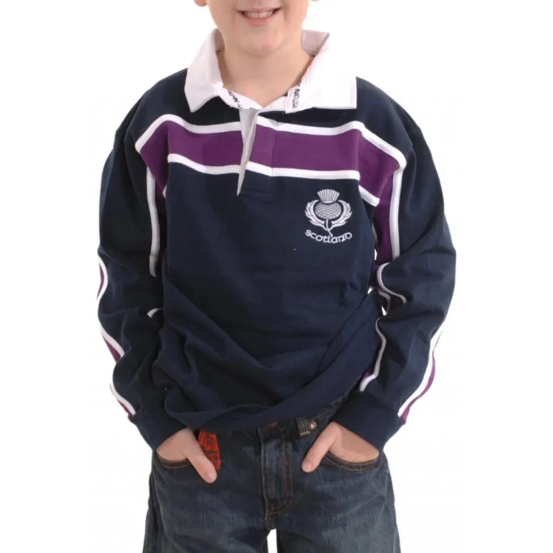 kids purple stripe scotland rugby long sleeve shirt