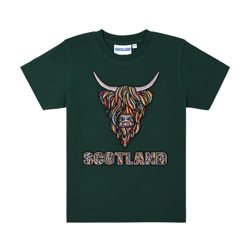 kids scotland highland cow embroidered t shirt 1