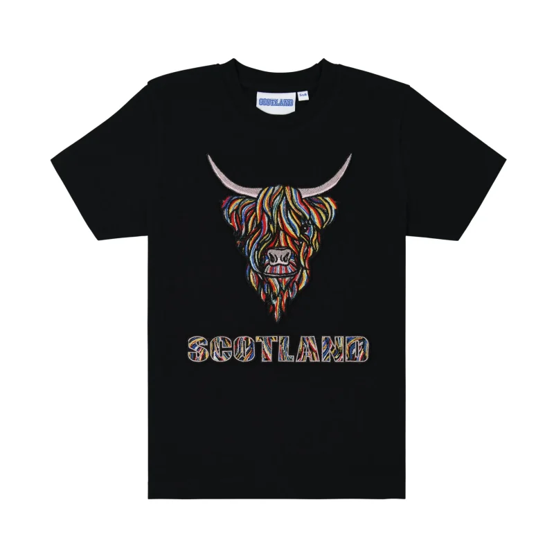 kids scotland highland cow embroidered t shirt