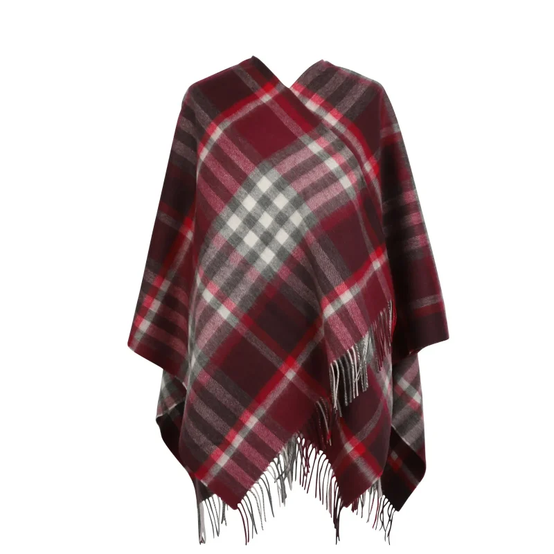 kids tartan cape 90 10 cashmere damson