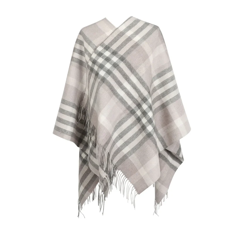 kids tartan cape cashmere blend grey natural