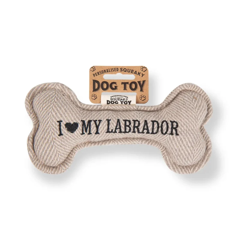 labrador loving squeaky bone dog toy