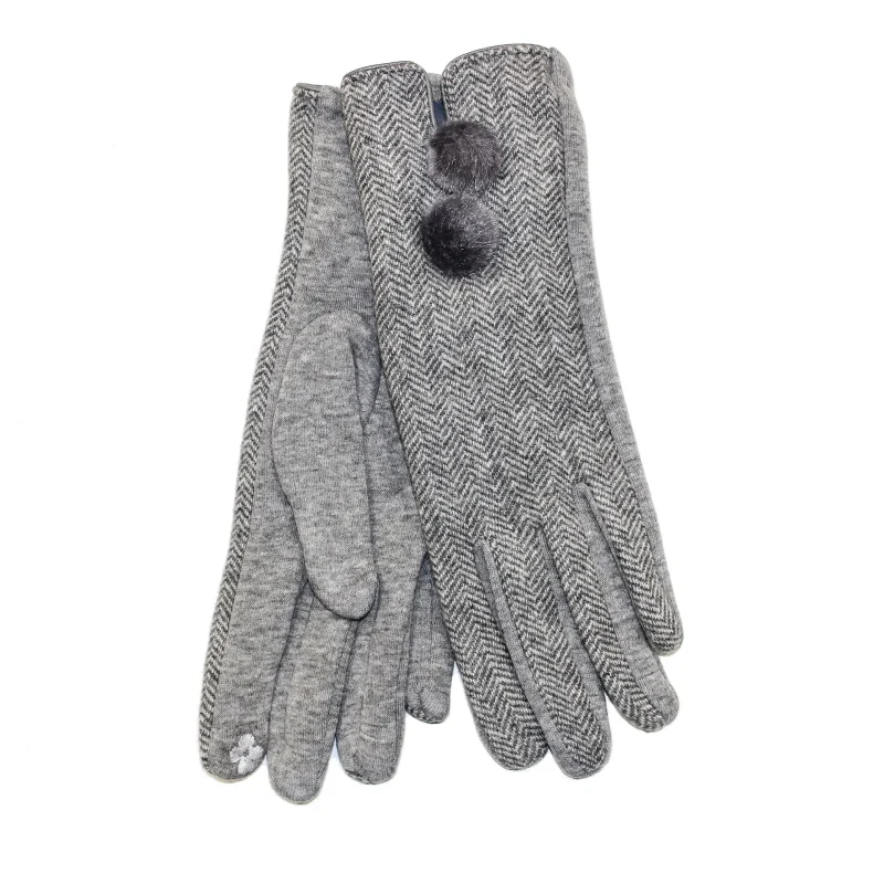 ladies herringbone pom pom mini gloves