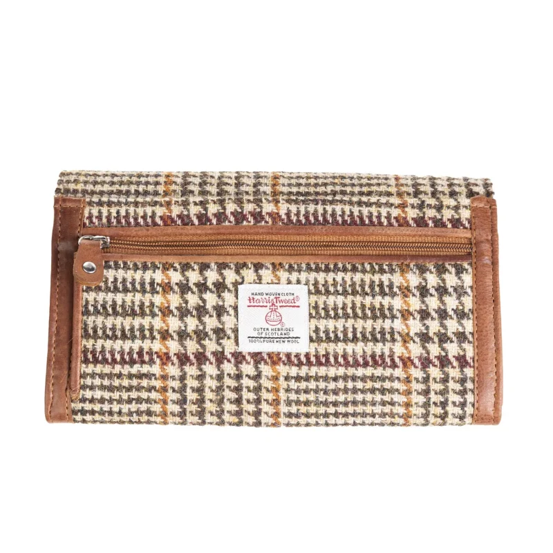 ladies long leather purse tan brown dogtooth design