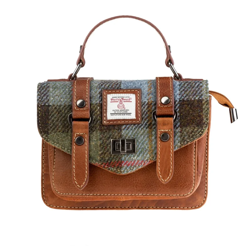 ladies lovat check mini satchel in tan leather