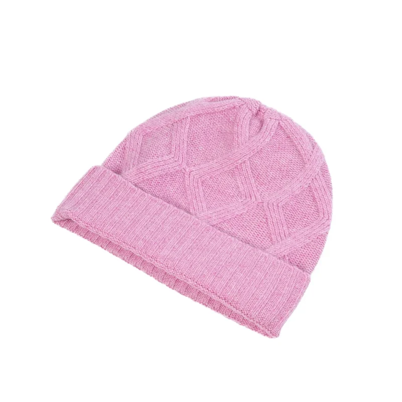 ladies marl lilac beanie with turn up detail