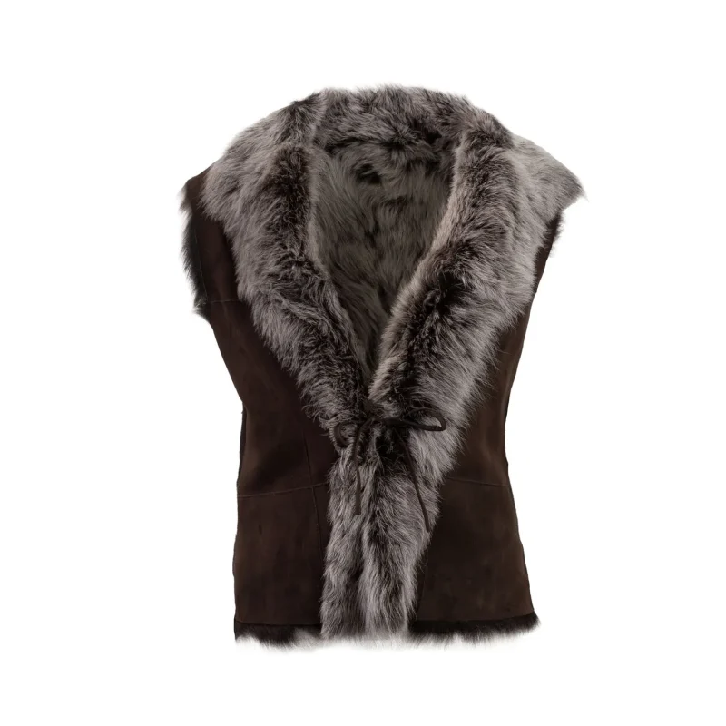 ladies sheepskin gillet brown silver brissa