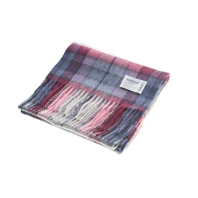 lambswool tie dye check scarf navy pink