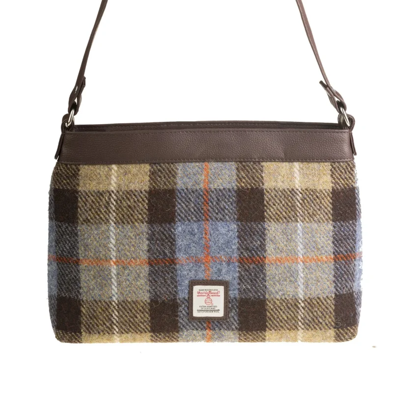 large blue brown check shoulder bag