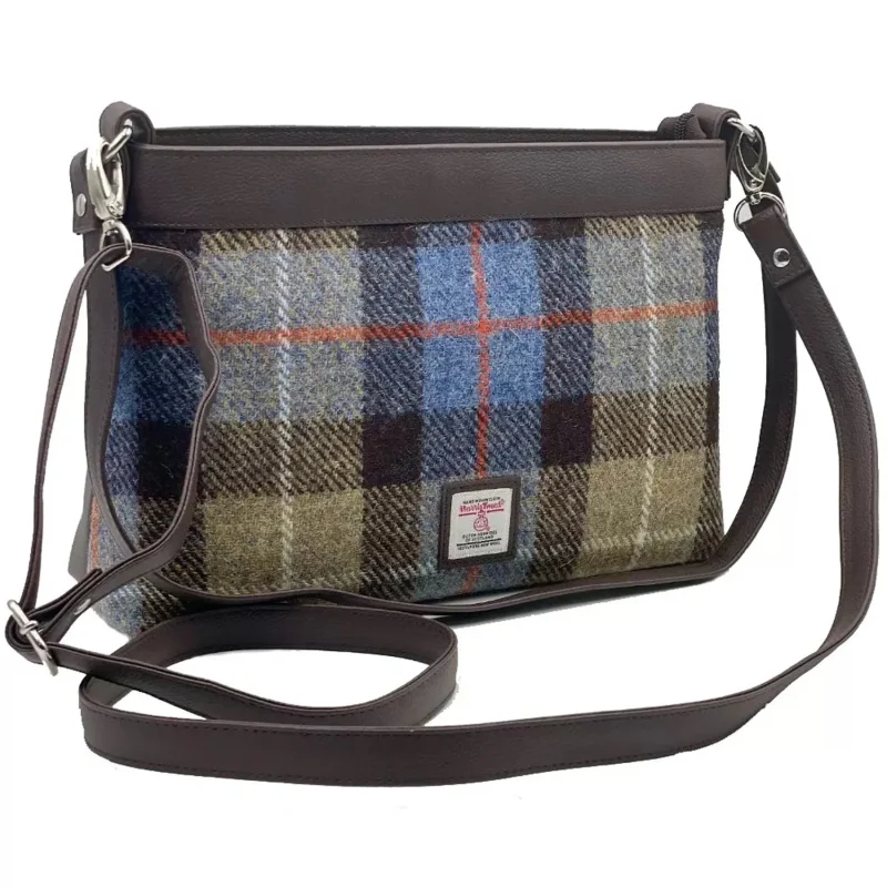 large blue pink check shoulder bag