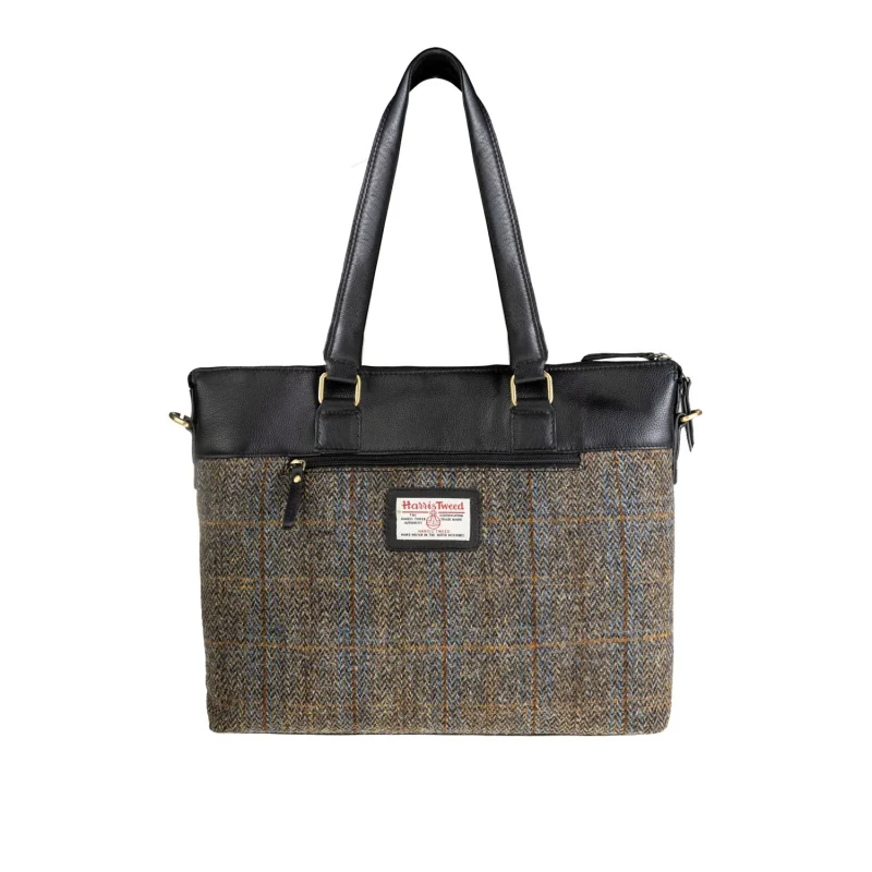 leather blue brown check handbag for women