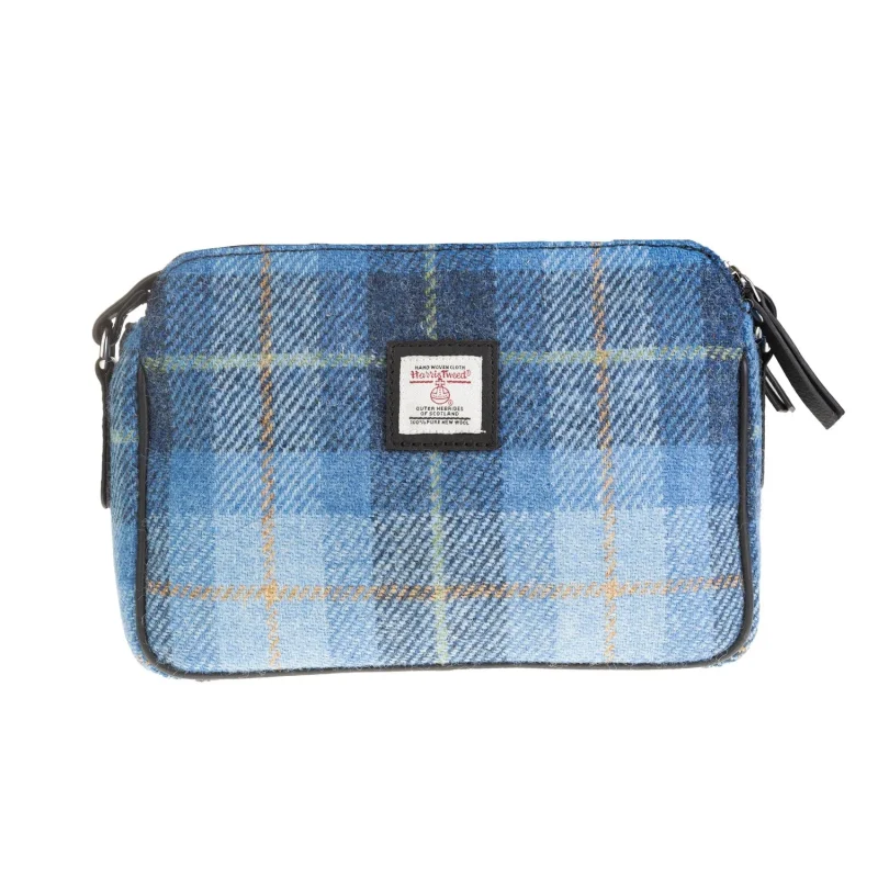 leather body bag blue check black for women