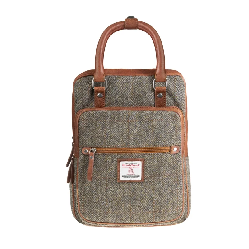 leather brown herringbone backpack tan