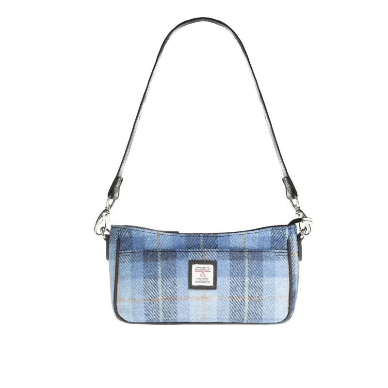 leather crossbody bag blue black check