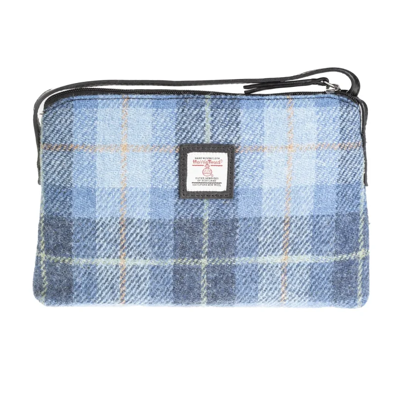 leather crossbody bag blue check black