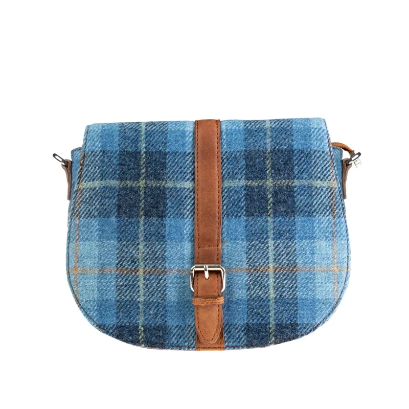 leather crossbody bag blue tan check