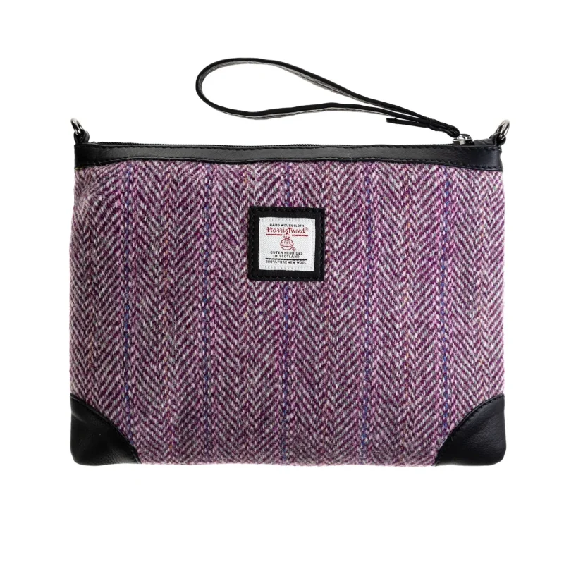 leather crossbody bag plum herringbone black