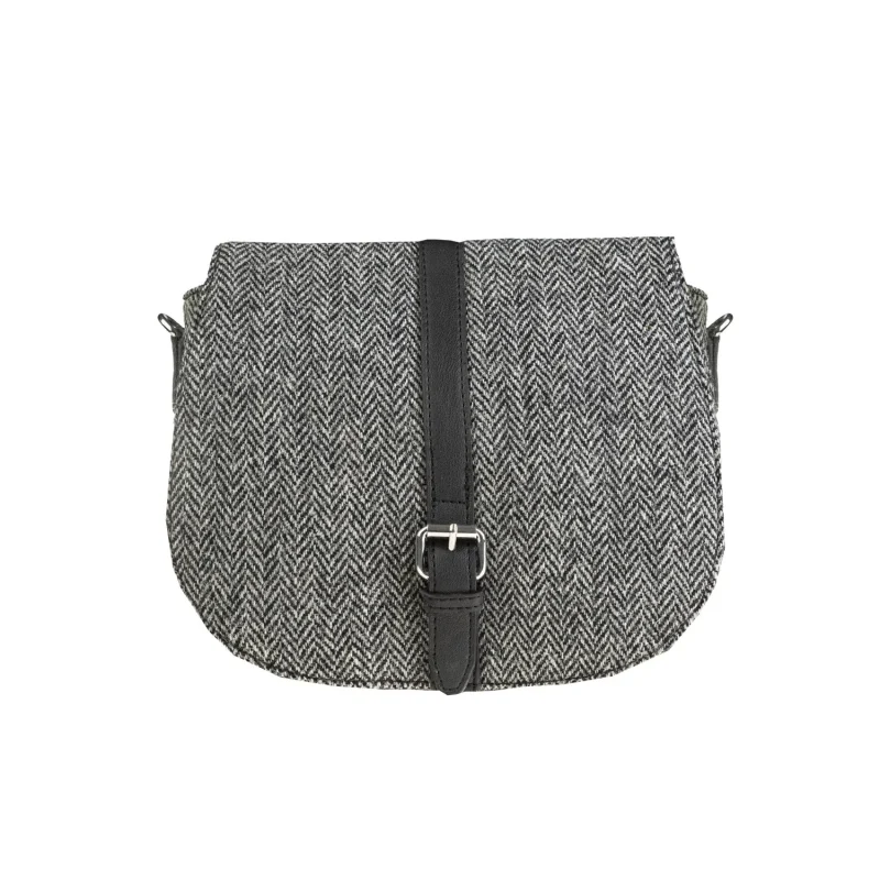 leather flap bag black white herringbone