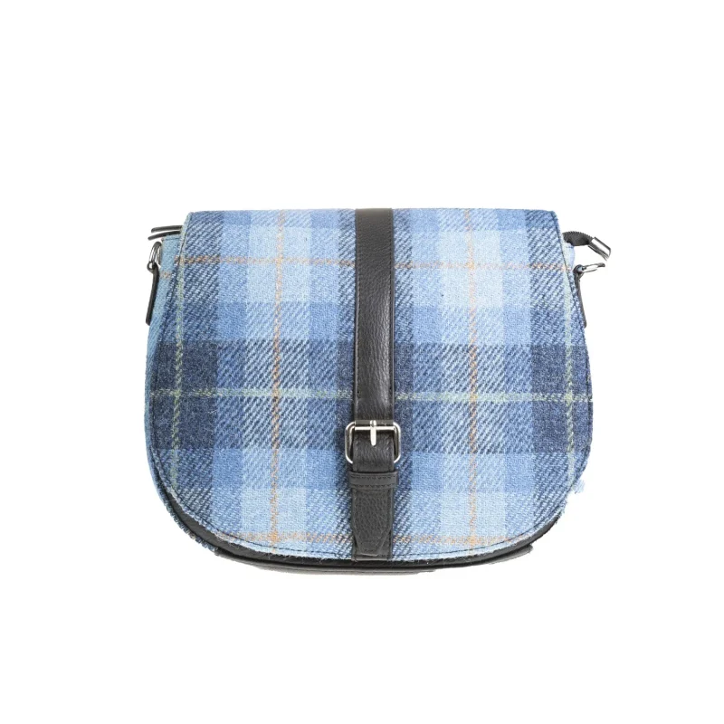 leather flap bag blue check black