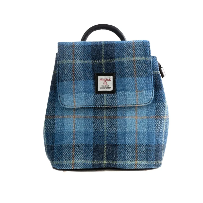 leather flapover backpack blue check black