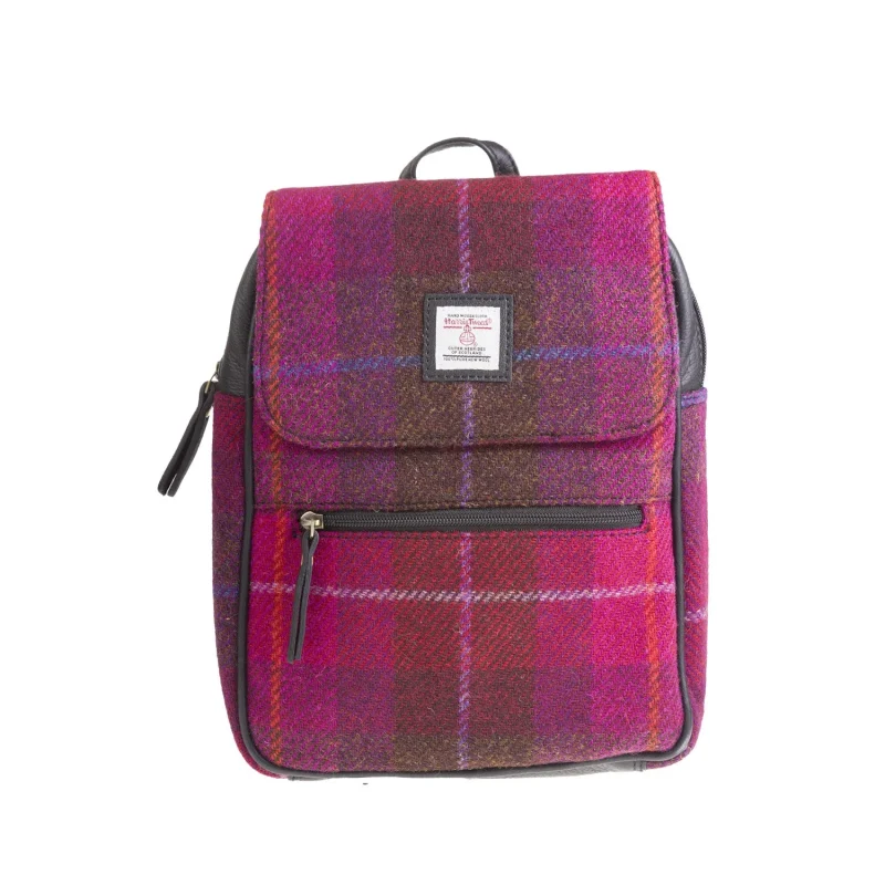 leather foldover backpack in cerise black