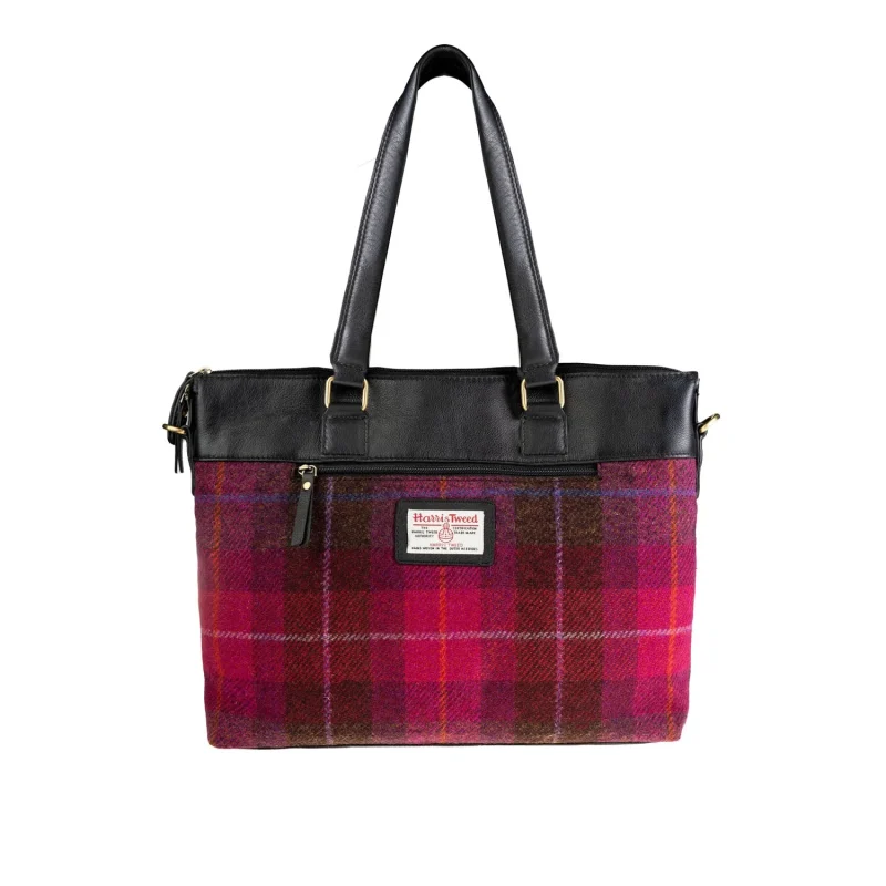 leather handbag cerise black check design