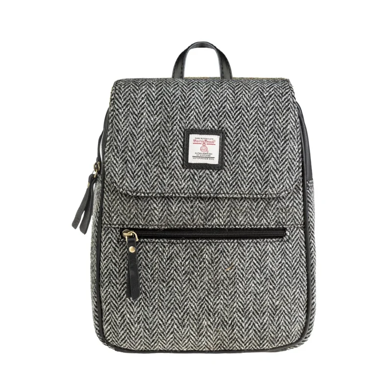 leather herringbone backpack black white