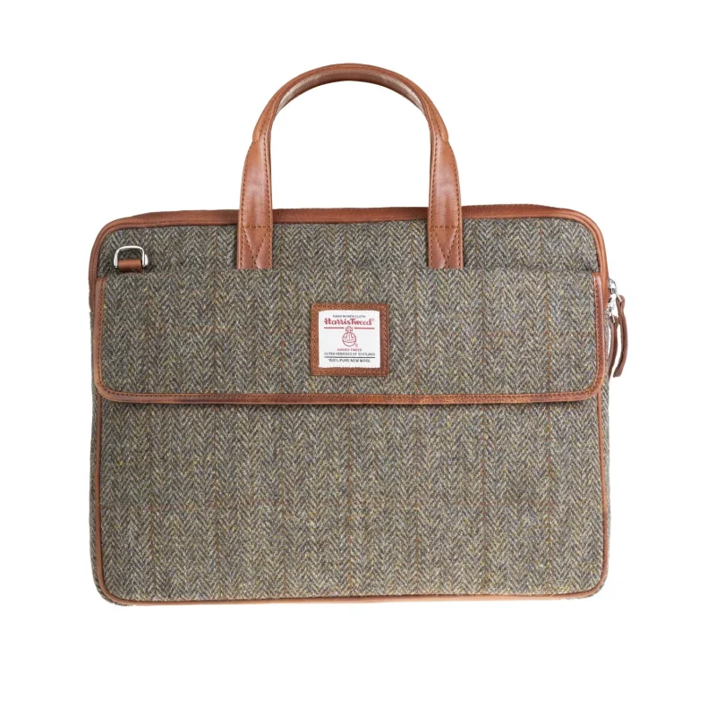 leather herringbone laptop bag brown tan