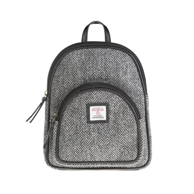 leather herringbone zipped backpack black white