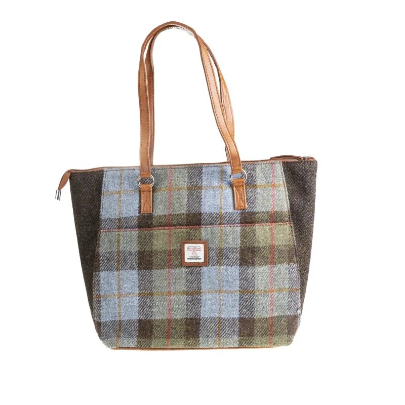 leather ht tote bag lovat check dark brown tan