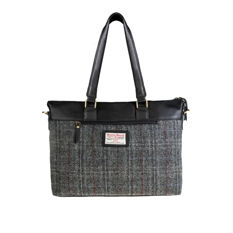 leather ladies grey red check black handbag