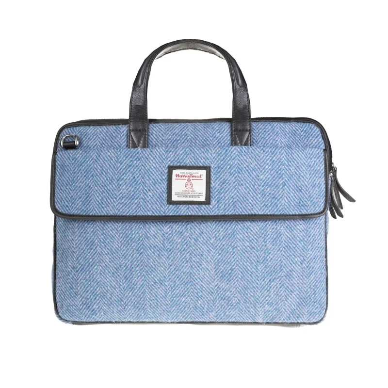 leather laptop bag blue pink herringbone black