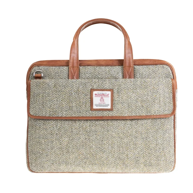 leather laptop bag green white barleycorn tan